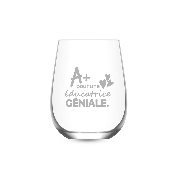 Verre gravé - A+ pour une éducatrice géniale