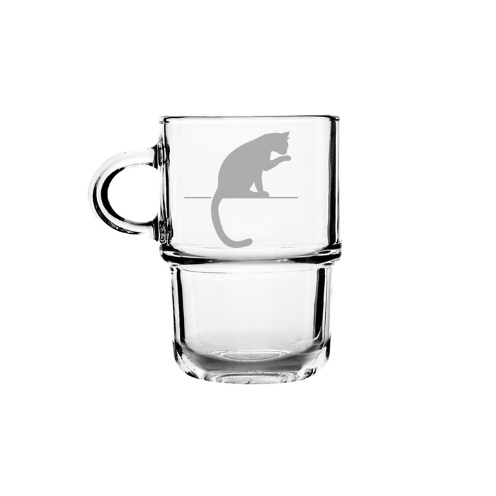 Verre gravé - Chat qui se leche sa patte