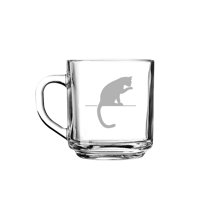 Verre gravé - Chat qui se leche sa patte