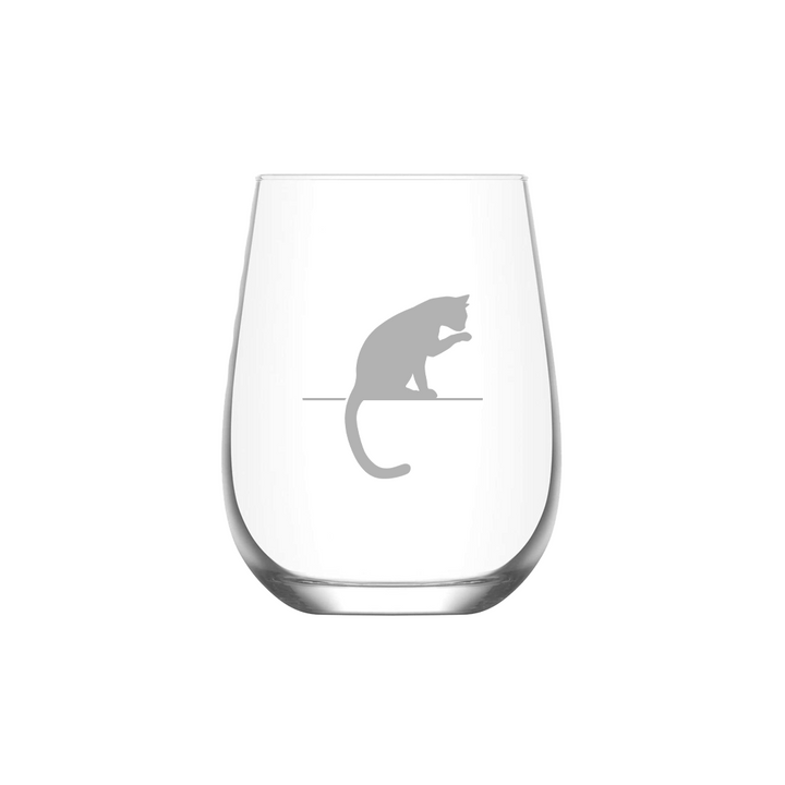 Verre gravé - Chat qui se leche sa patte