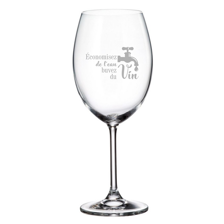 Verre gravé - Économisez de l'eau, buvez du vin