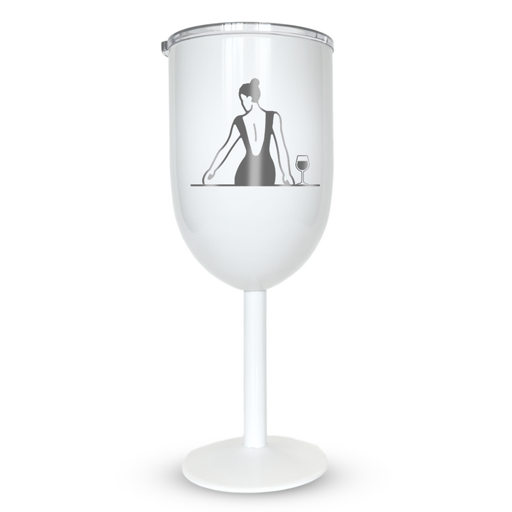 Verre gravé - Femme assise & verre à vin