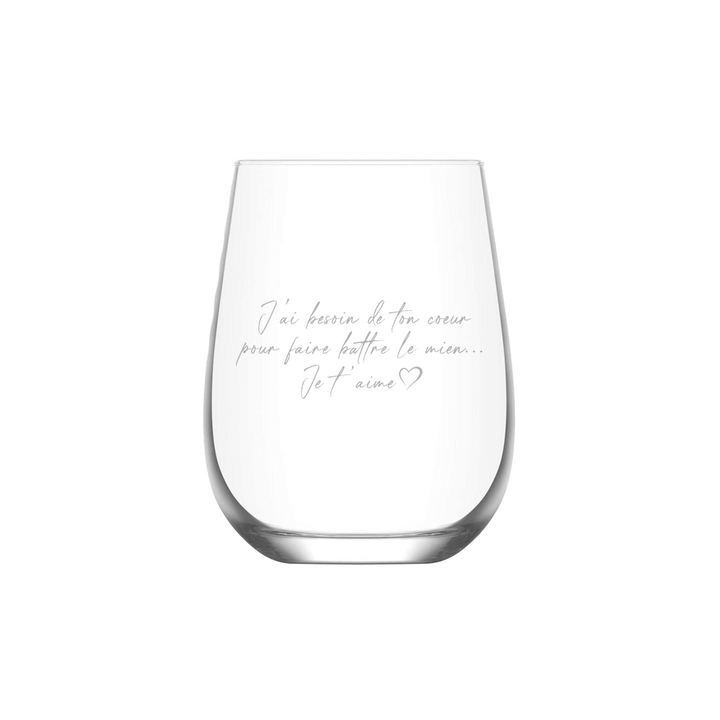 Verre gravé - J'ai besoin de ton coeur