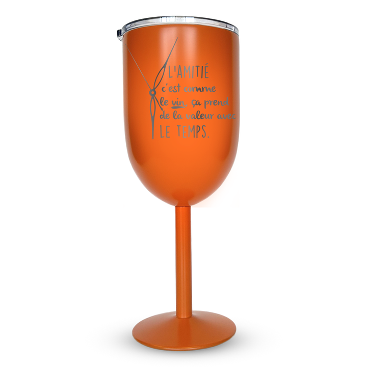 Verre gravé - L'amitié c'est comme le vin, ça prend de la valeur avec le temps