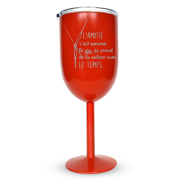 Verre gravé - L'amitié c'est comme le vin, ça prend de la valeur avec le temps