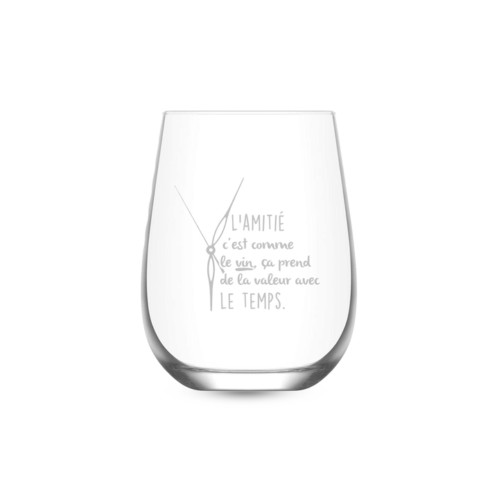 Verre gravé - L'amitié c'est comme le vin, ça prend de la valeur avec le temps