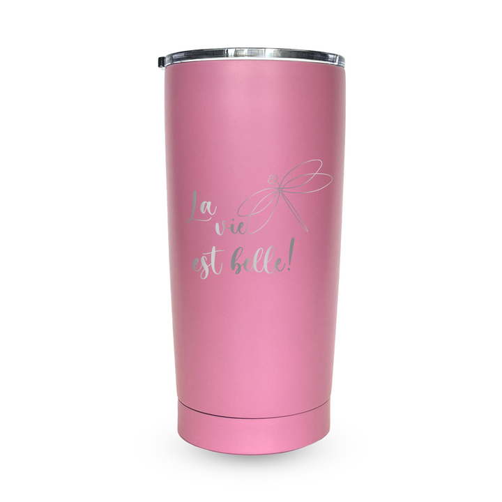 Verre gravé - La vie est belle (libellule)