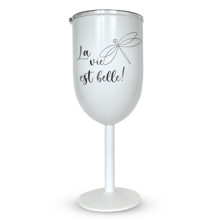 Verre gravé - La vie est belle (libellule)