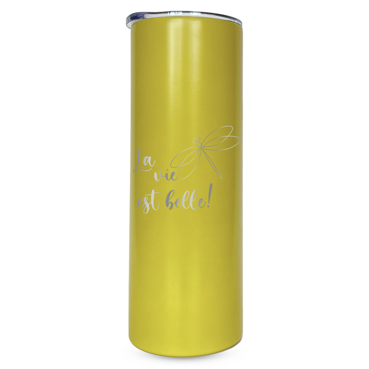 Verre gravé - La vie est belle (libellule)