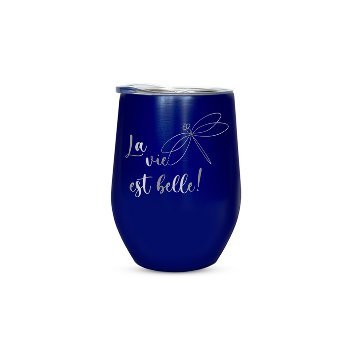 Verre gravé - La vie est belle (libellule)