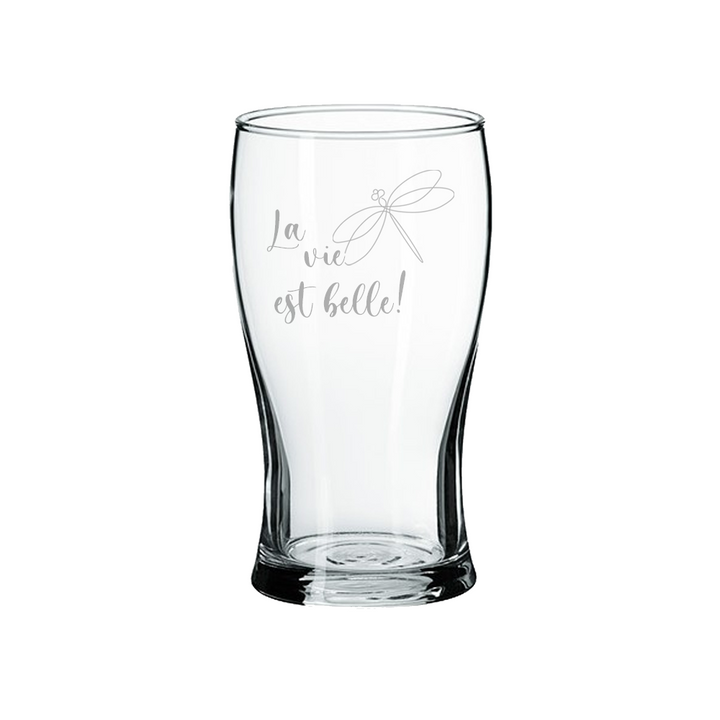 Verre gravé - La vie est belle (libellule)