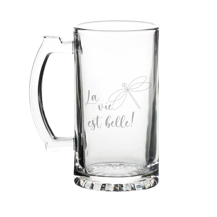 Verre gravé - La vie est belle (libellule)