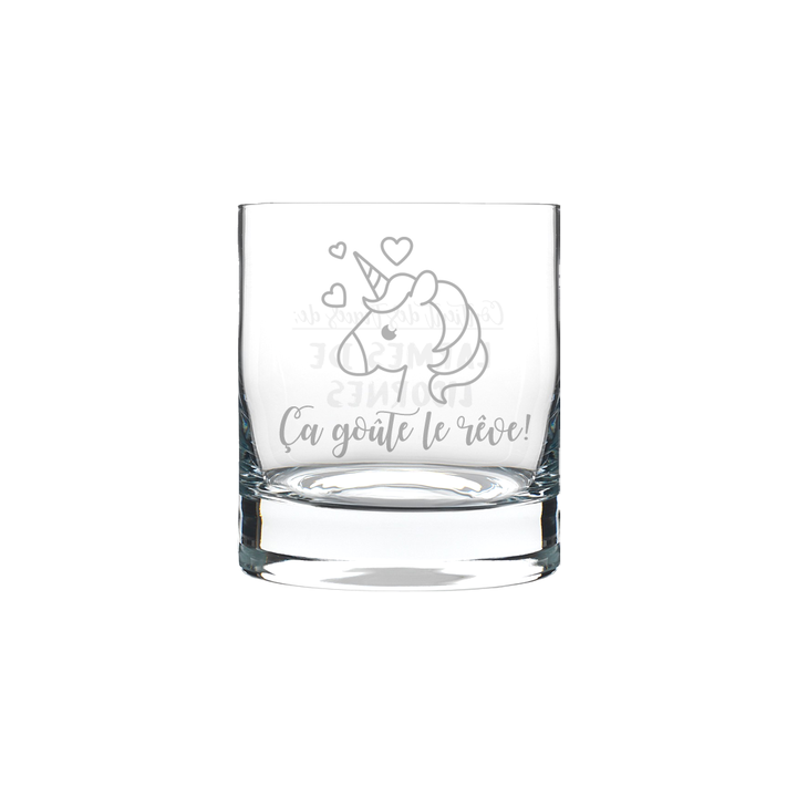 Verre gravé - Ça goûte le rêve! Peut contenir des traces de larmes de licorne