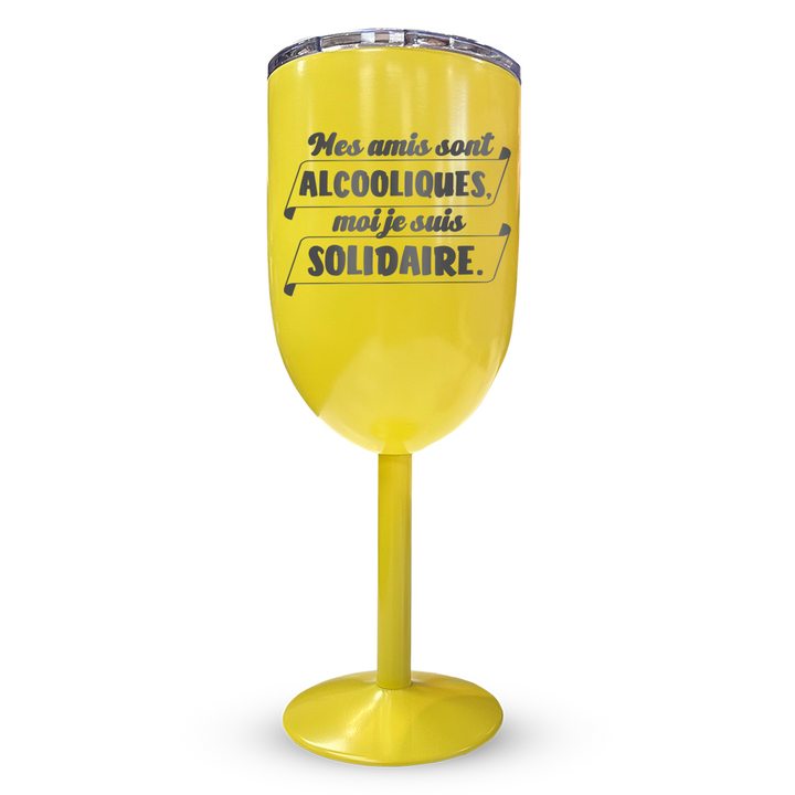 Verre gravé - Mes amis sont alcooliques, moi je suis solidaire.