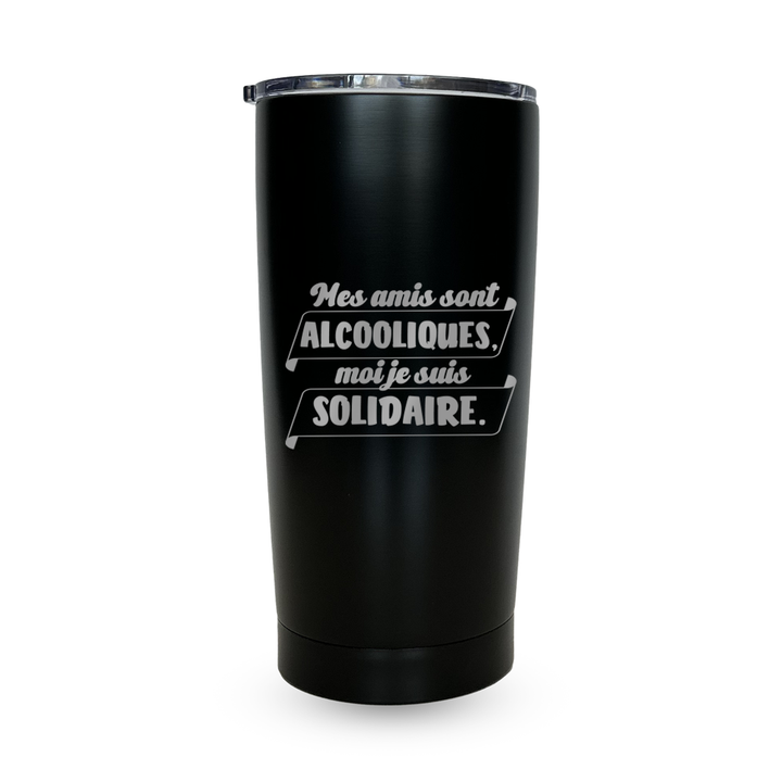 Verre gravé - Mes amis sont alcooliques, moi je suis solidaire.