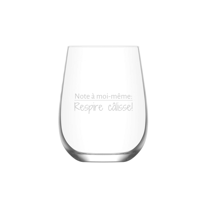 Verre gravé - Note à moi même respire