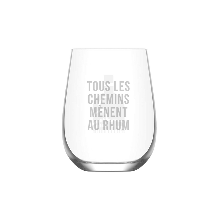 Verre gravé - Tous les chemins mènent au rhum