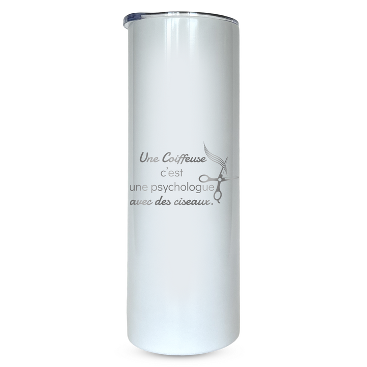 Verre gravé - Une coiffeuse c'est une psychologue avec des ciseaux