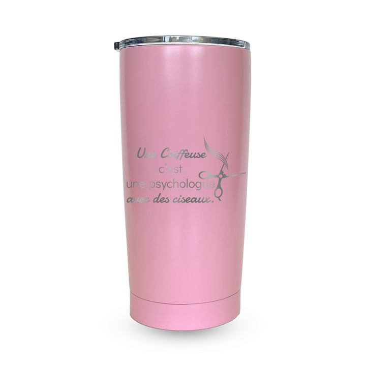 Verre gravé - Une coiffeuse c'est une psychologue avec des ciseaux