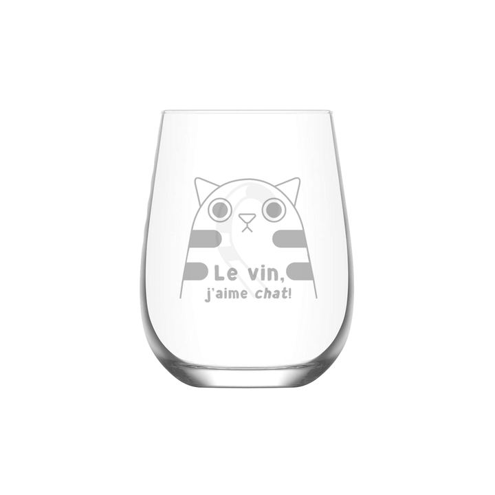 Verre gravé - Le vin j'aime chat!