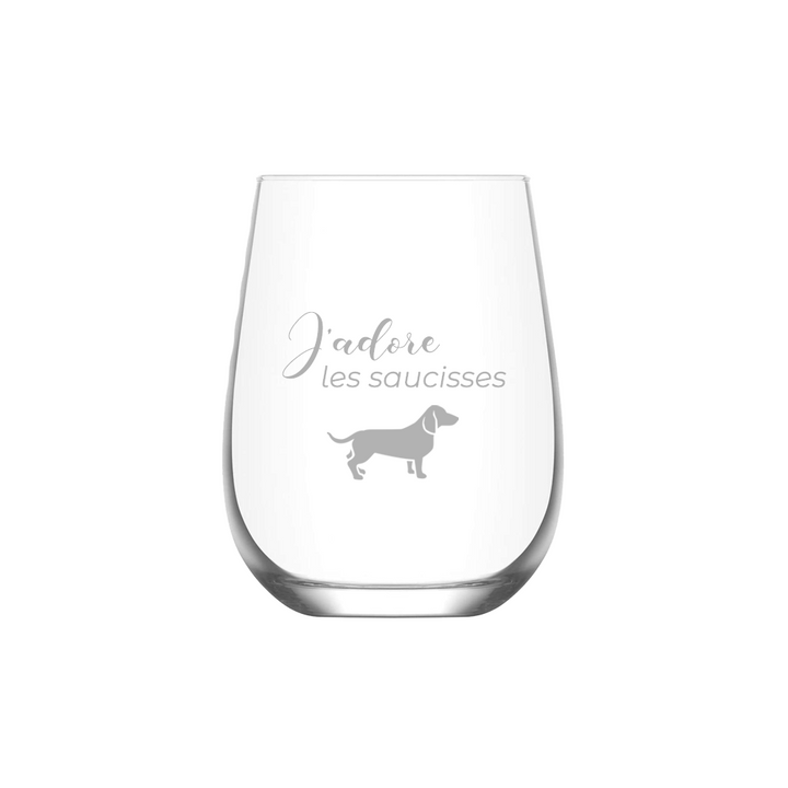 Verre gravé - J'adore les saucisses
