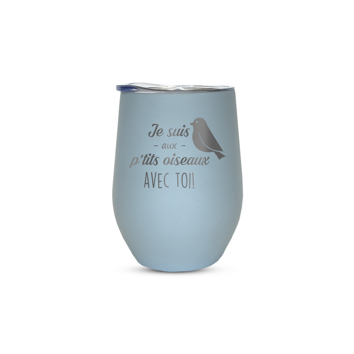 Verre gravé  - Je suis aux p'tits oiseaux