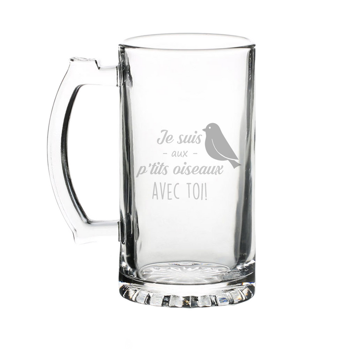 Verre gravé  - Je suis aux p'tits oiseaux