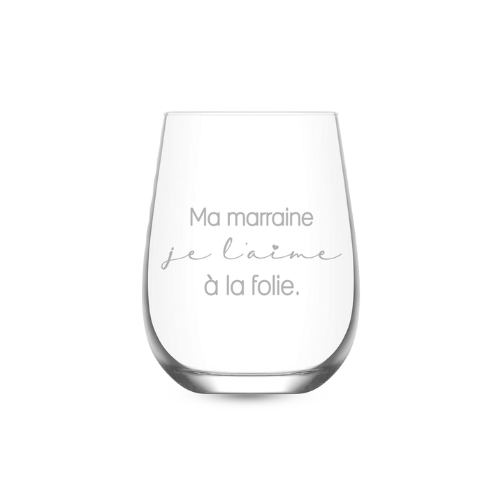 Verre gravé - Ma marraine je l'aime à la folie