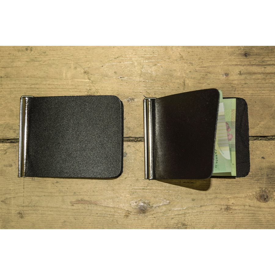 Porte-billets simple avec pince (Cuir Noir)