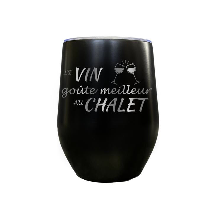 Verre gravé - Le vin goûte meilleur au chalet