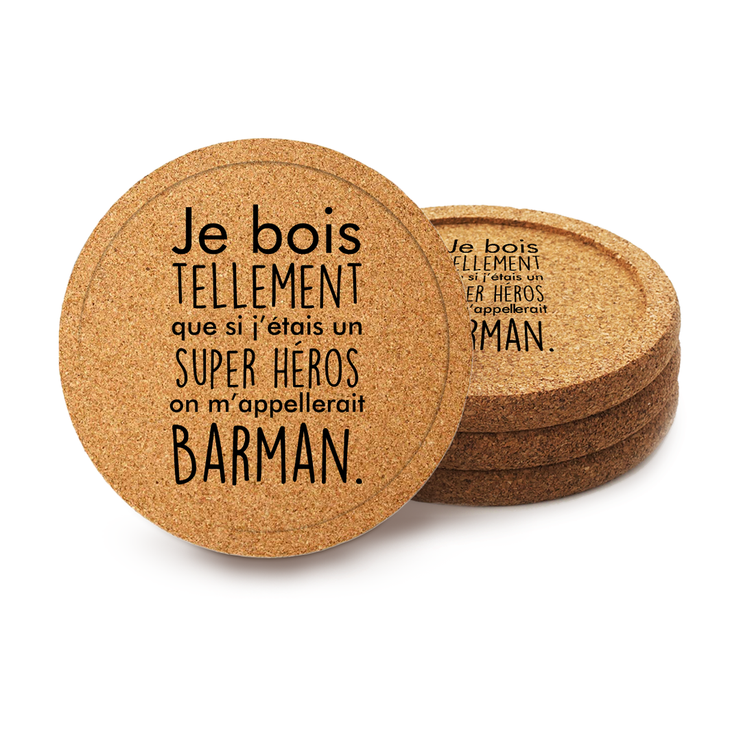 Sous-verre gravé (4) ''Super Héros Barman''