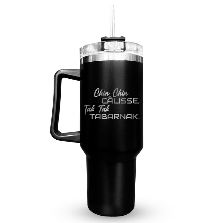 Verre gravé - Chin Chin Câlisse, Tak Tak Tabarnak.