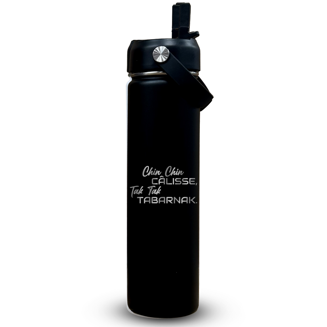 Verre gravé - Chin Chin Câlisse, Tak Tak Tabarnak.