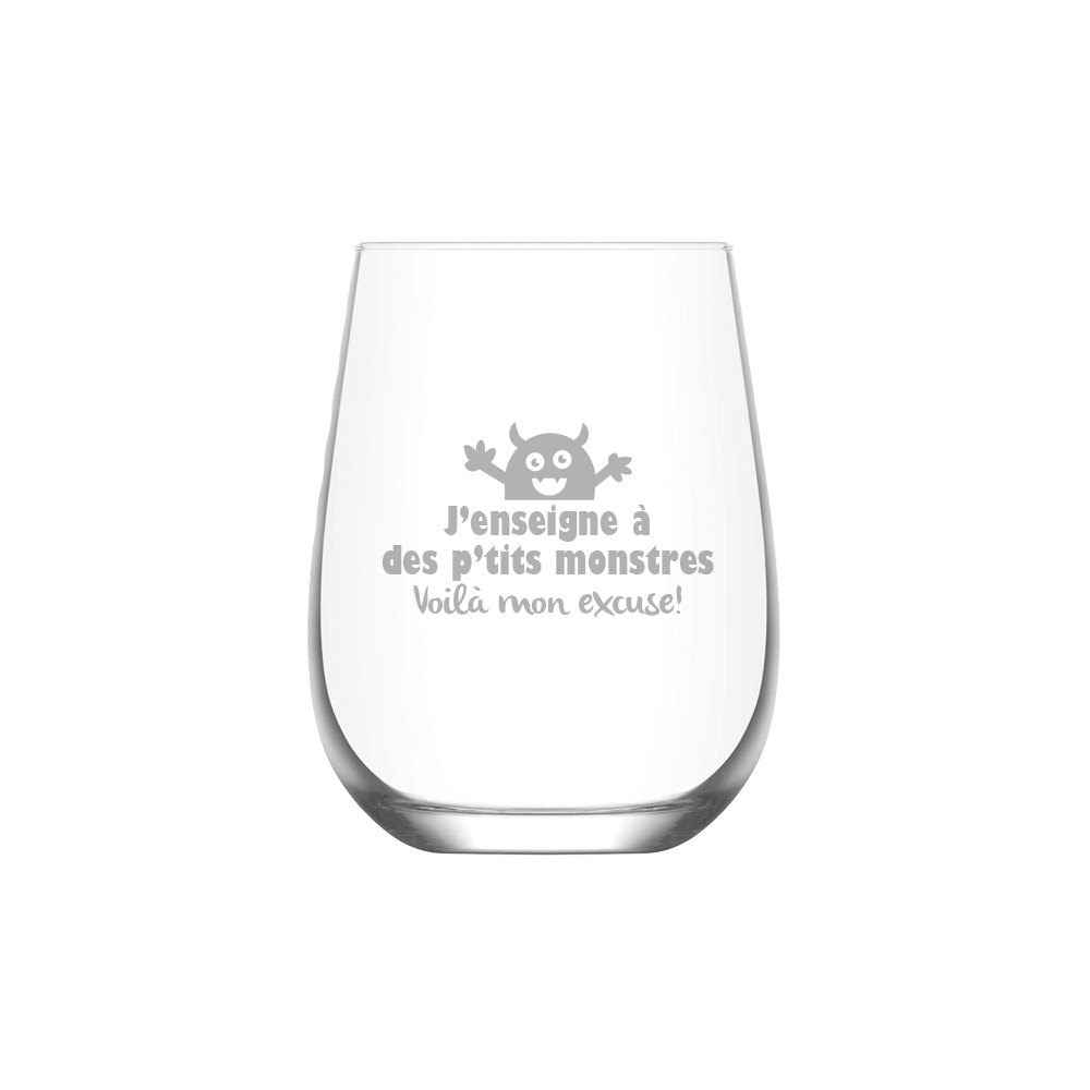 Verre gravé - J'enseigne à des p'tits monstres