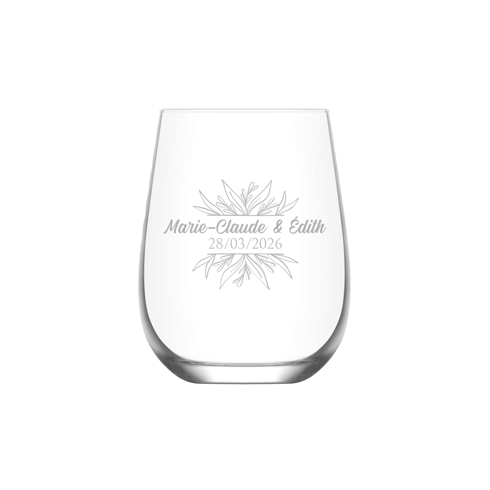 Verre gravé - Mariage (Feuillage)