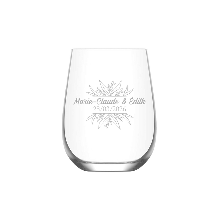 Verre gravé - Mariage (Feuillage)