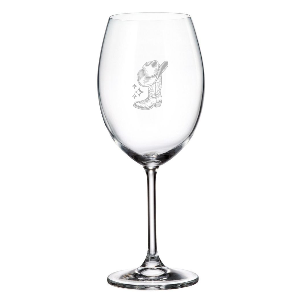 Verre Gravé - Botte et chapeau de cowboy
