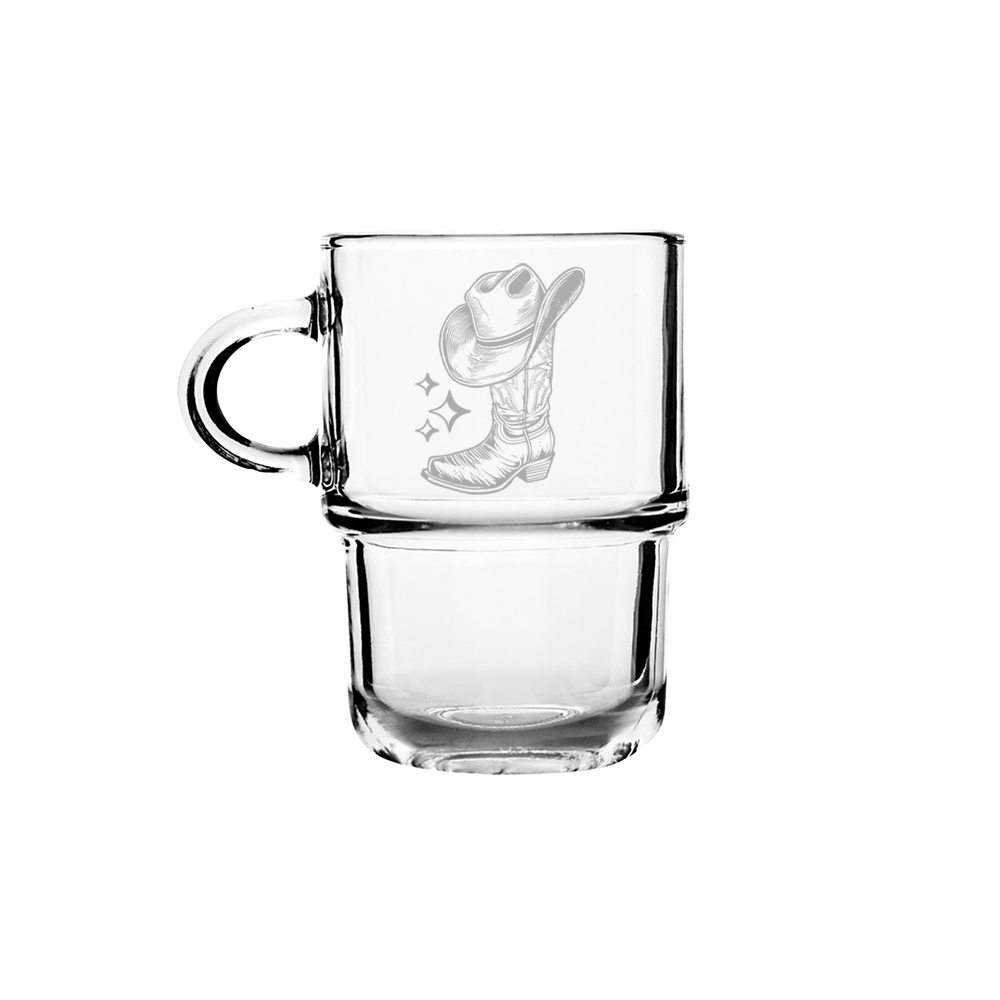 Verre Gravé - Botte et chapeau de cowboy