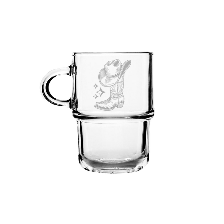 Verre Gravé - Botte et chapeau de cowboy