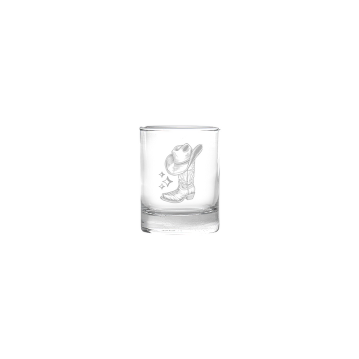 Verre Gravé - Botte et chapeau de cowboy