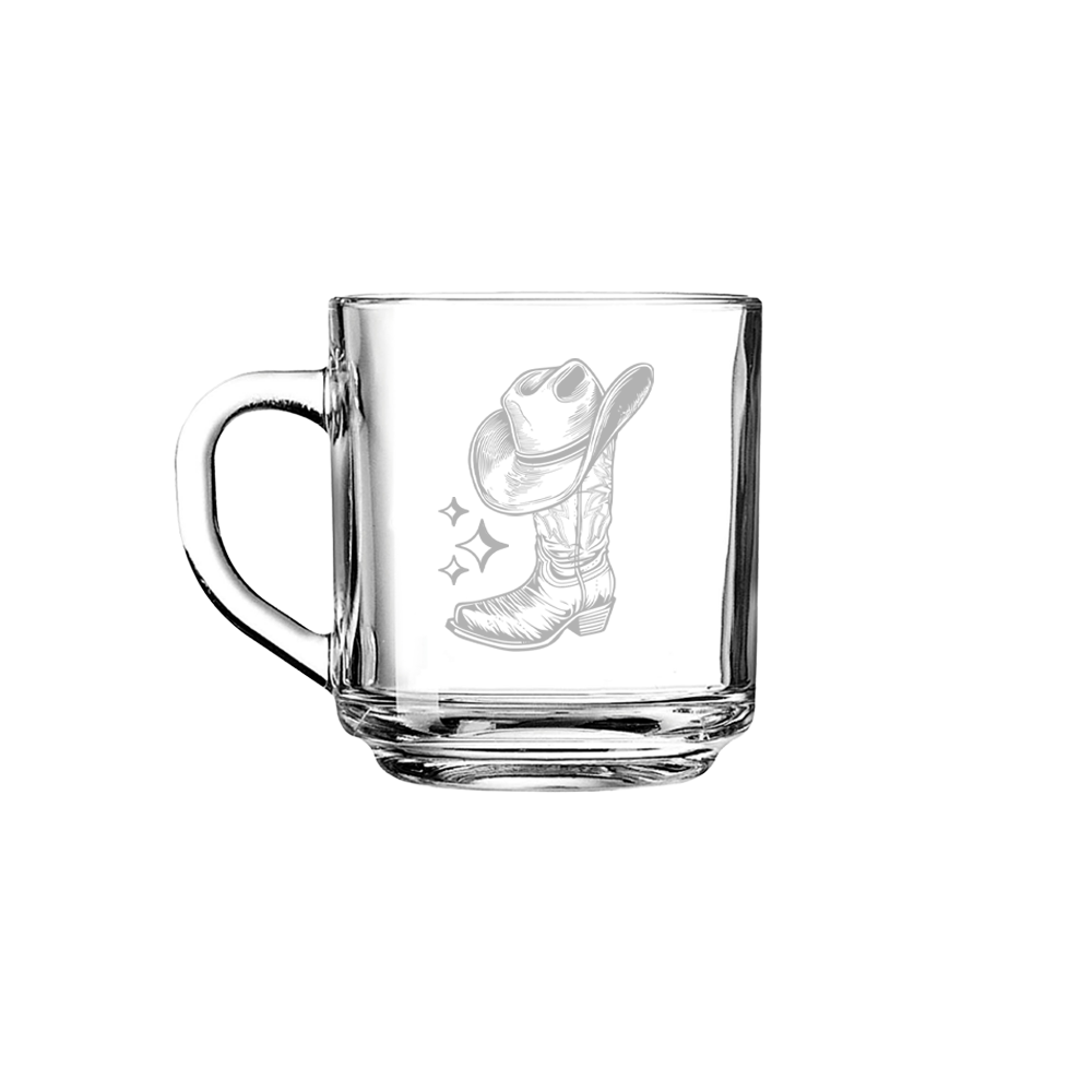 Verre Gravé - Botte et chapeau de cowboy