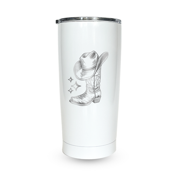 Verre Gravé - Botte et chapeau de cowboy