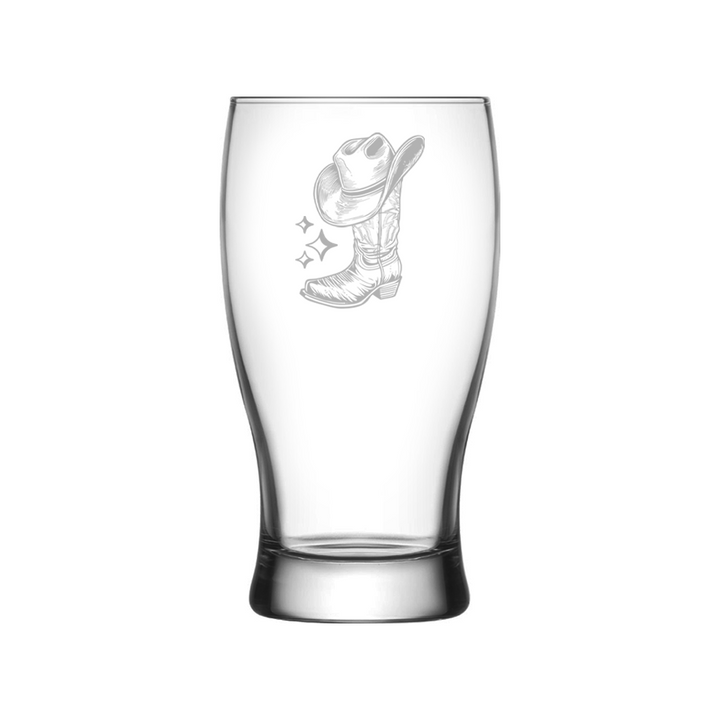 Verre Gravé - Botte et chapeau de cowboy