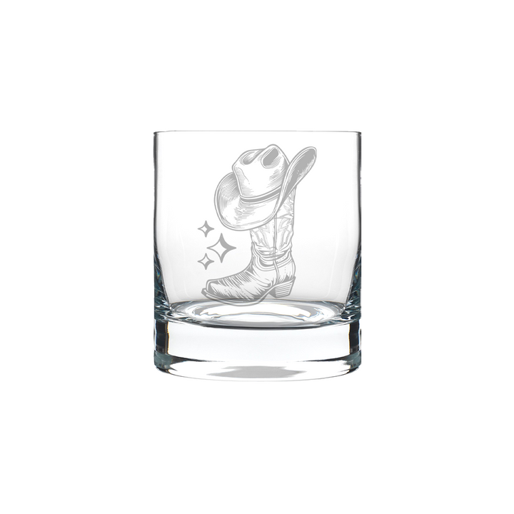 Verre Gravé - Botte et chapeau de cowboy