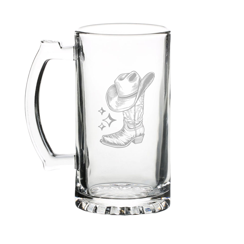 Verre Gravé - Botte et chapeau de cowboy