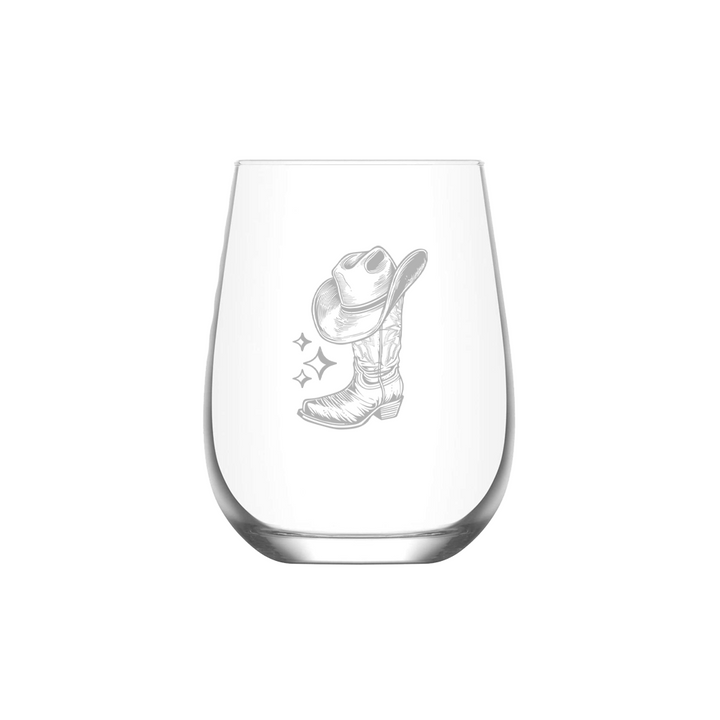 Verre Gravé - Botte et chapeau de cowboy