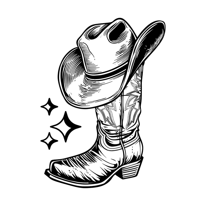 Verre Gravé - Botte et chapeau de cowboy